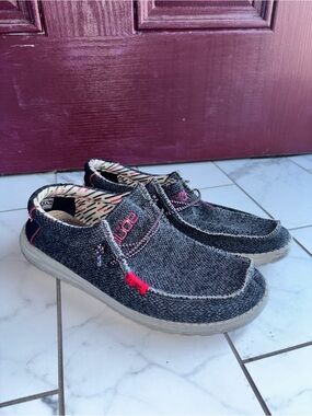 Hey Dude Men's Slip-On Shoes in Charcoal with Red Accents